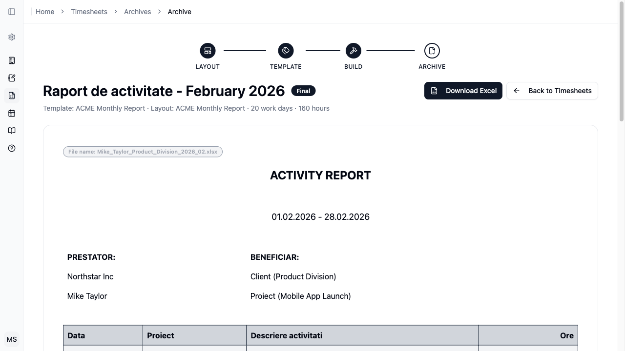 Excel export download